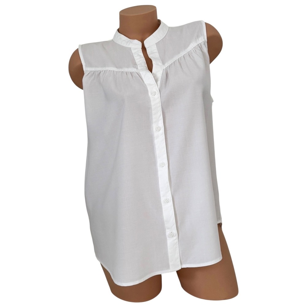 Cloth & Stone White Tencel Sleeveless Button Down Blouse Mandarin Collar‎ Large